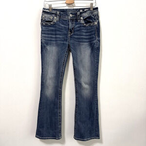 Miss Me Womens Jeans 27 Mid Rise Easy Boot E3304EBS Bling Pockets 30x28 Blue